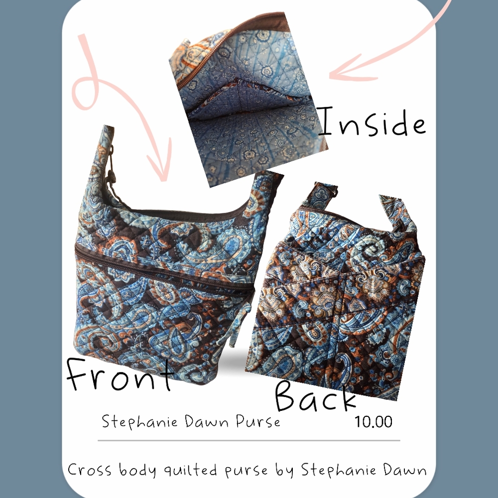 Blue and Brown Quilted Crossbody Bag